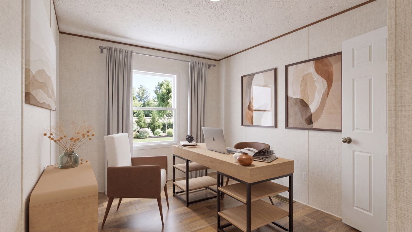 Oak floor plan home, bedroom