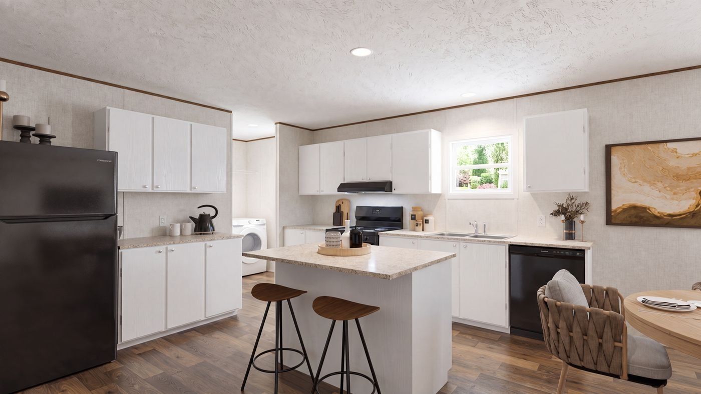Oak floor plan home, kitchen