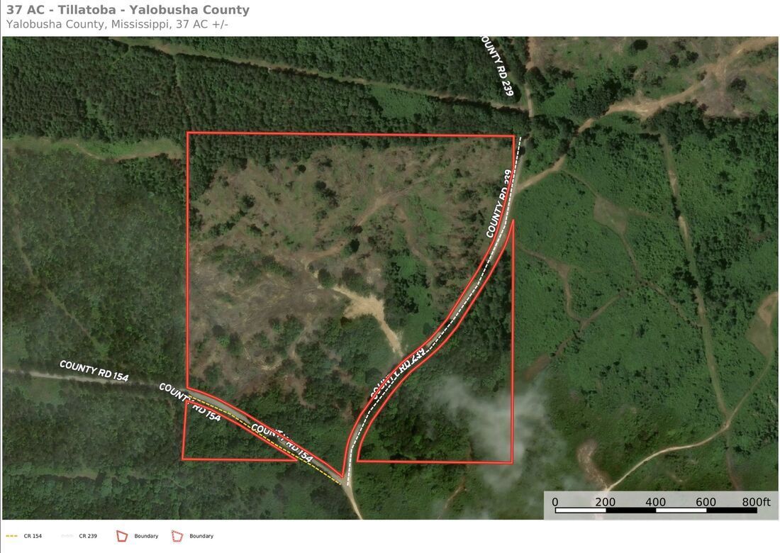 Aerial map of the Tillatoba property on County Roads 154 and 239, Yalobusha County